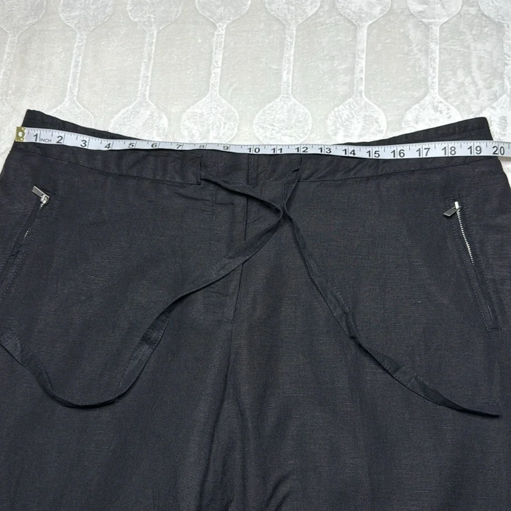 Ashley Stewart Black Breathable Linen Pants Full-Length Belted Loose Fit Size 16